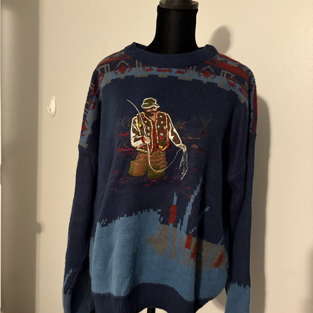 Men's Blue Christmas Fisherman Sweater